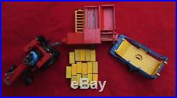 1970's Britains New Holland hay baler+Bale sledge cart, +M F 595 tractor+16 bales