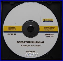 Genuine New Holland Bc5060 Bc5070 Bc 5060 5070 Baler Operators Manual On CD