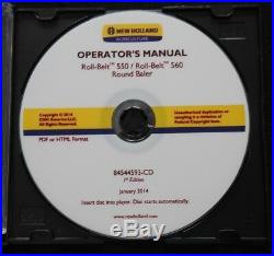 Genuine New Holland Roll-belt 550 560 Round Baler Operators Manual On CD