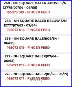 New Holland 165073 FEEDER FINGER Fits 4 Models of Square Balers OEM NOS