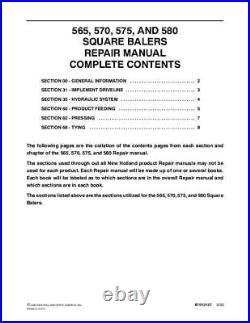 New Holland 565 570 575 580 Sq Baler Service Manual