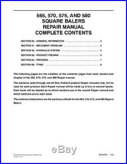 New Holland 565,570,575,580 Sq Baler Service Manual