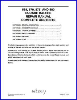 New Holland 565, 570, 575, 580 Square Balers Service Repair Manual 86641879 USB