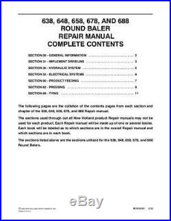 New Holland 638 648 658 678 688 Round Baler Service Manual