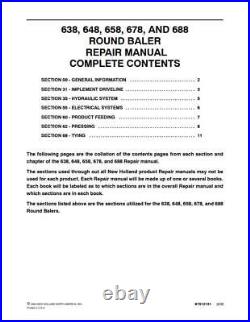 New Holland 638, 648, 658, 678, 688 Round Baler Service Manual 87012726 USB