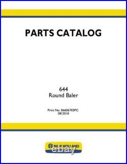 New Holland 644 Round Baler Parts Catalog PDF/USB 86606703