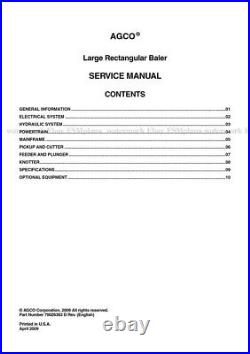 New Holland AGCO BB9090 Rectangular Baler Service Manual