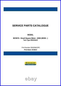 New Holland BC5070 Small Square Baler (09-08) Parts Catalog PDF/USB