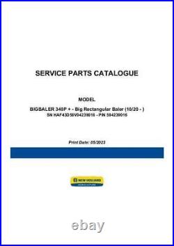 New Holland BIGBALER 340P Big Rectangular Baler Parts Catalog PDF/USB #513305001