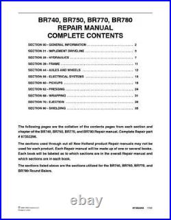 New Holland BR740, BR750, BR770, BR780 Round Baler Service Manual 87352298 USB