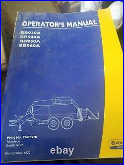New Holland Baler BB930A, BB940A, BB950A, BB960A Operators Manual