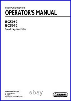 New Holland Bc5060 Bc5070 Baler Operators Manual