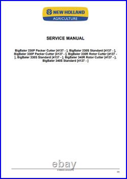 New Holland BigBaler 230/330/340 Square Baler Service Manual 47969453 PDF/USB