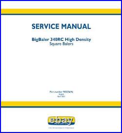 New Holland BigBaler 340RC High Density Square Baler Service Manual 90505696 USB