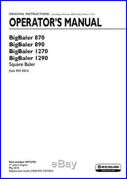 New Holland Bigbaler 1270 Bigbaler 1290 Bigbaler 870 Baler Operators Manual