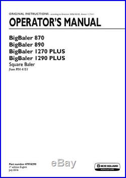 New Holland Bigbaler 1270 Plus Bigbaler 1290 Plus Baler Operators Manual