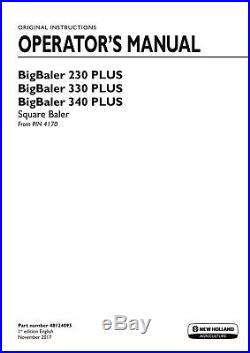 New Holland Bigbaler 230 Plus Bigbaler 330 Plus Baler Operators Manual