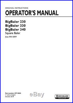 New Holland Bigbaler 230r Bigbaler 330 Bigbaler 340 Baler Operators Manual