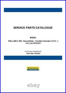 New Holland ROLL BELT 560 Round Baler Variable Chamber Parts Catalog PDF/USB