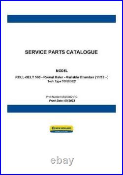 New Holland ROLL BELT 560 Round Baler Variable Chamber Parts Catalog PDF/USB