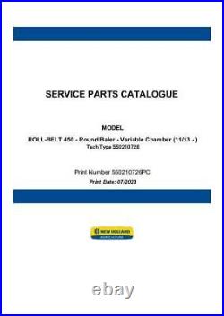 New Holland ROLLBELT 450 Round Baler Variable Chamber Parts Catalog PDF/USB