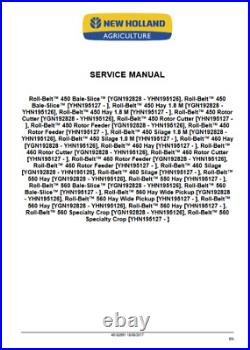 New Holland Roll-Belt 450 460 550 560 Round Baler Service Repair Manual PDF USB