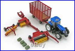 New Holland T7.270 Tractor with Hay Rake, Baler & Trailer 1/64